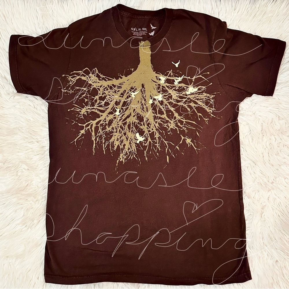 Brown T-Shirt with Gold Tree Design
